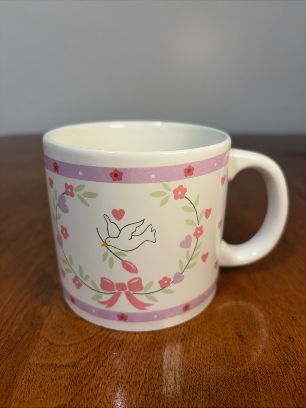 Oversized Pastel Floral Dove Mug Cottagecore Coquette Style